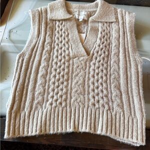 Cozy Beige Cable Knit Sweater Vest